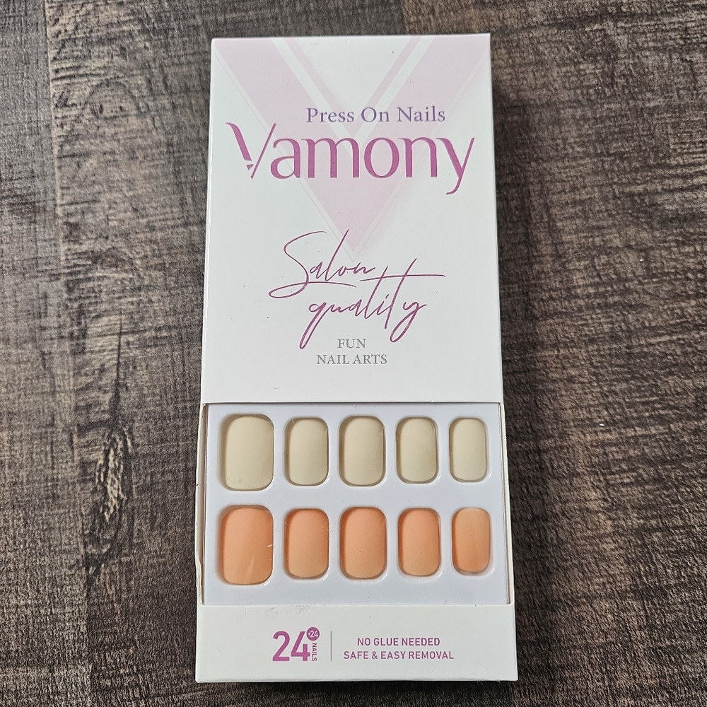 🆑️DIY Press-on Short Nails Orange Beige Matte 24pcs